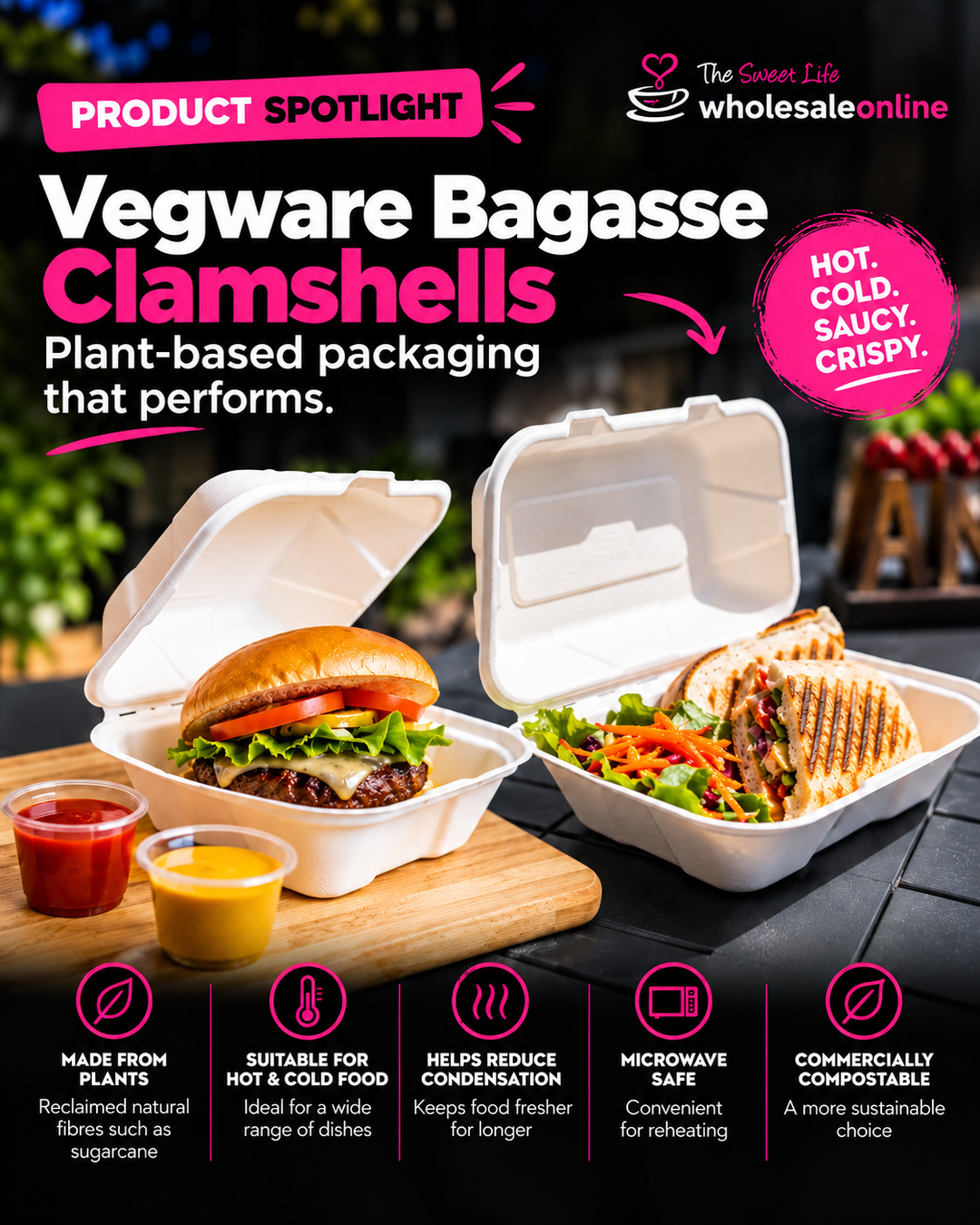 🌱 PRODUCT SPOTLIGHT - VEGWARE BAGASSE CLAMSHELLS