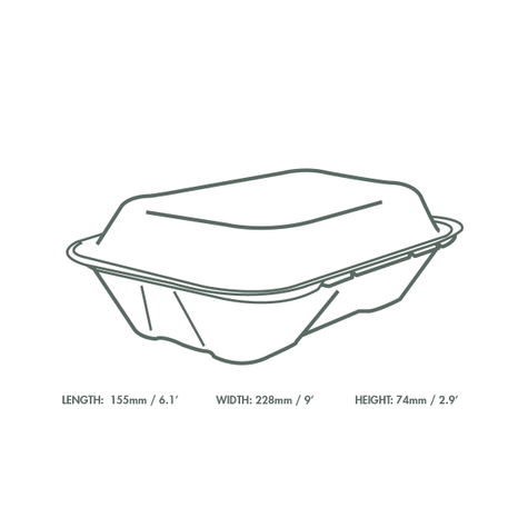 9" x 6" Large Bagasse Clamshell (200) - main image